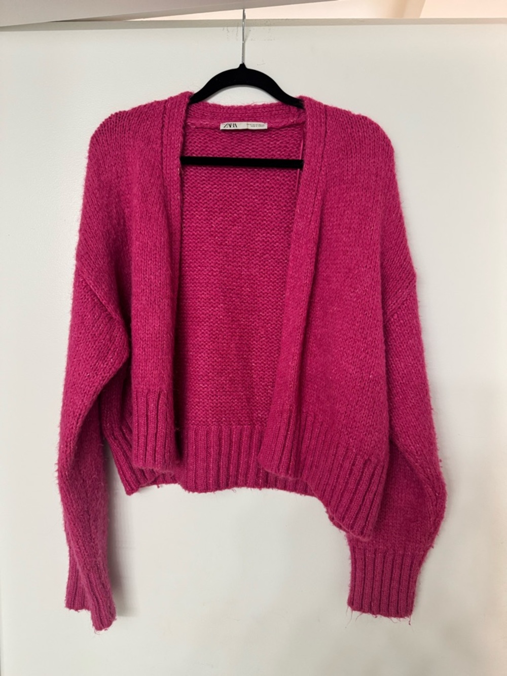 Zara Women's Bright Fuchsia Open-Front Knit Cardigan